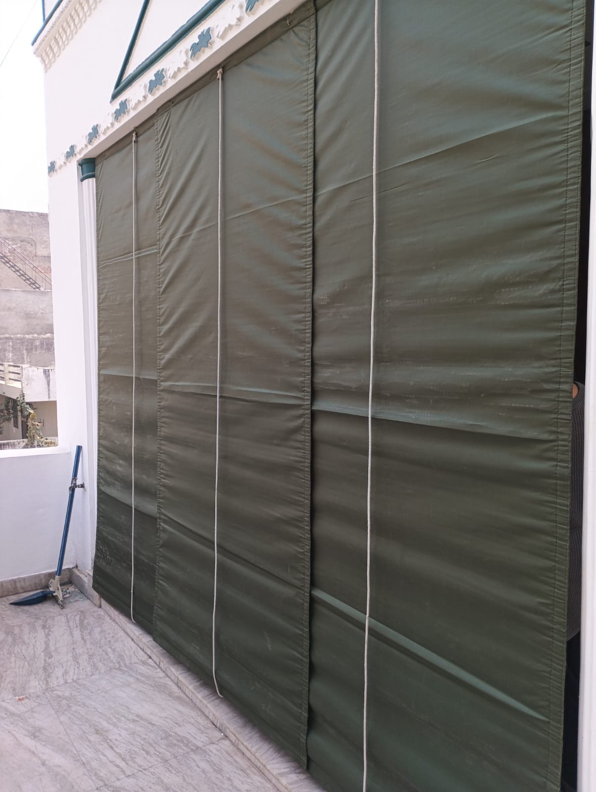 Monsoon rain and UV sun protection dark green canvas chick blind