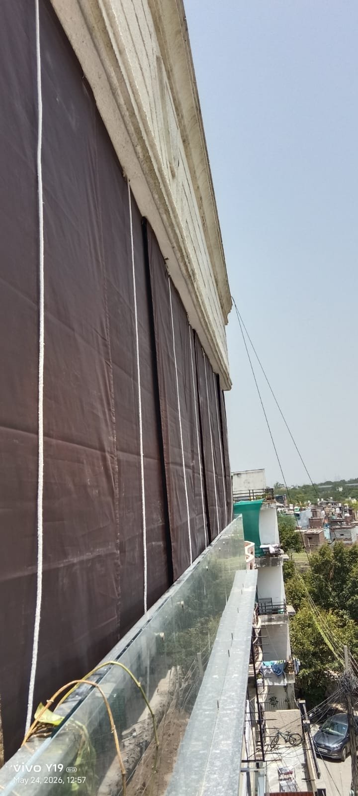 Exterior high-rise balcony canvas chick blind for complete monsoon protection